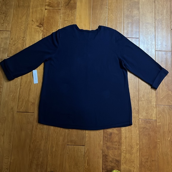 Chico's Blue Boxy 3/4 Sleeve Sweater Size 4 Sparkle Detail Lagenlook Relaxed - Picture 10 of 12